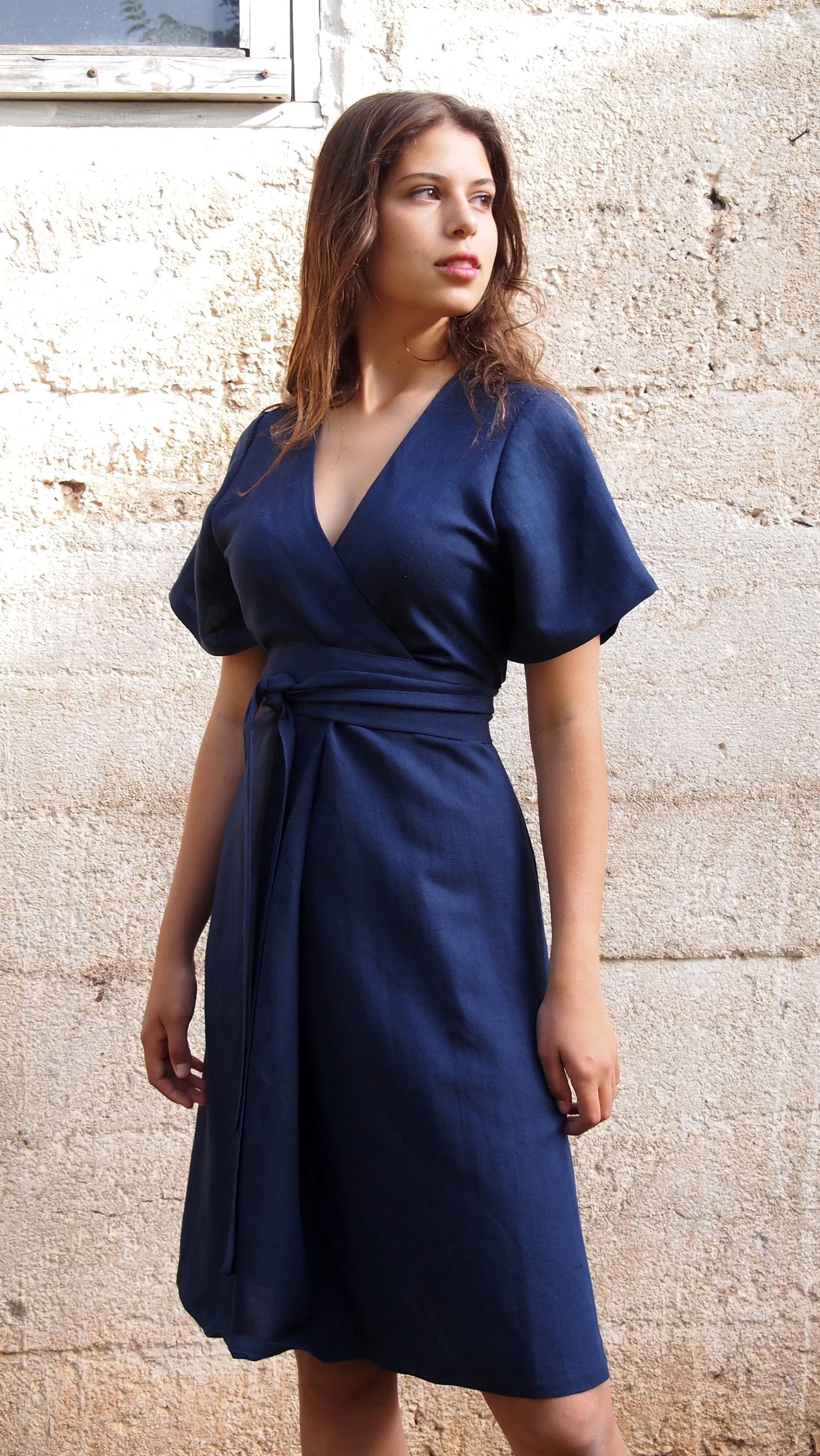 100% Linen, Origami Dress with Obi Belt