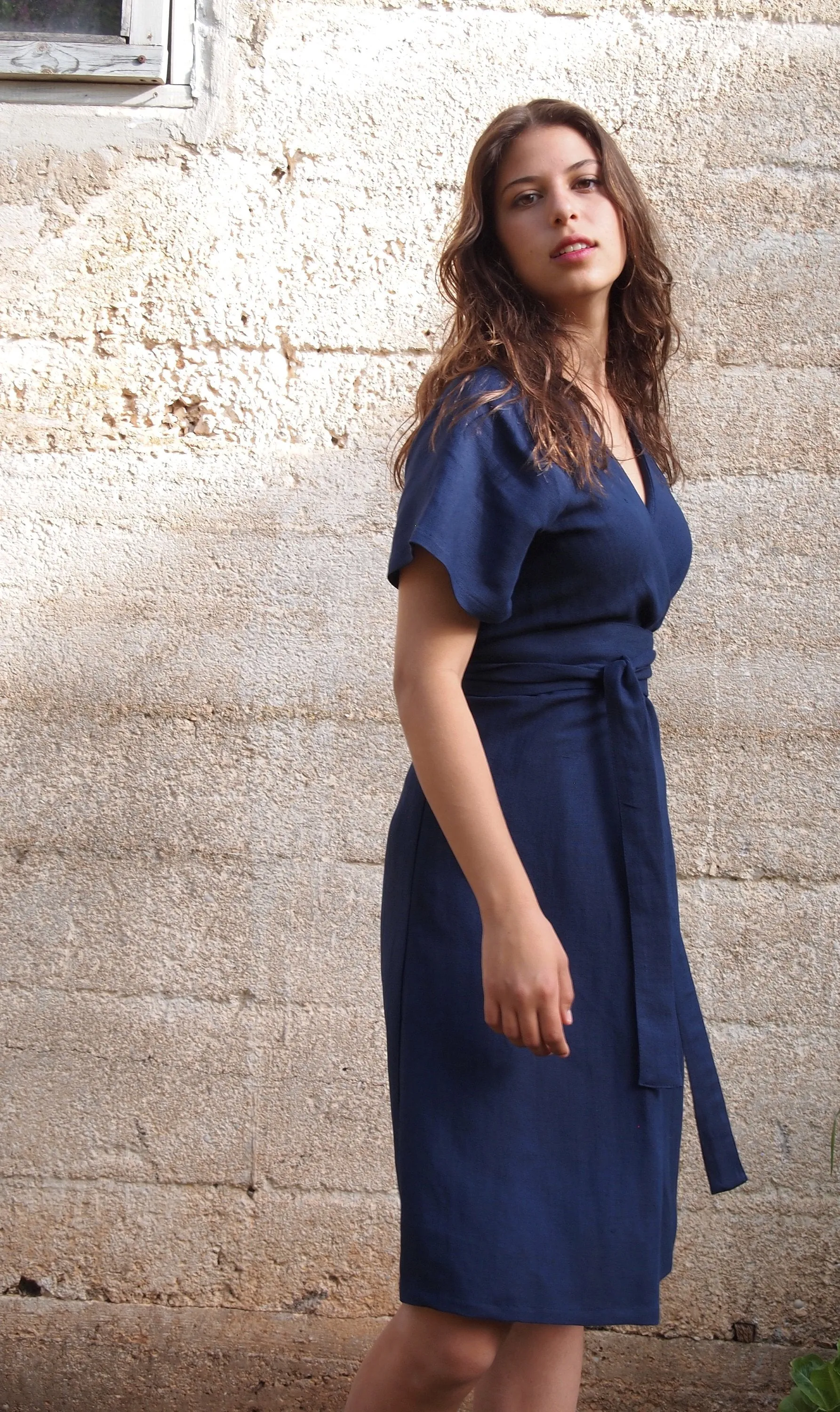 100% Linen, Origami Dress with Obi Belt