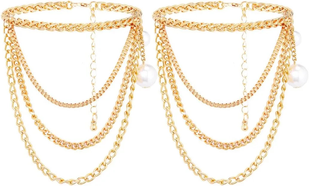 2 Pcs Chain Layered Anklets for Women Boho Adjustable Layered Chain Foot Jewelry High Heel Shoe Anklet Accessories Summer Fashion Accessories
