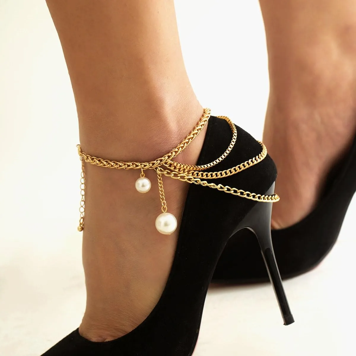 2 Pcs Chain Layered Anklets for Women Boho Adjustable Layered Chain Foot Jewelry High Heel Shoe Anklet Accessories Summer Fashion Accessories