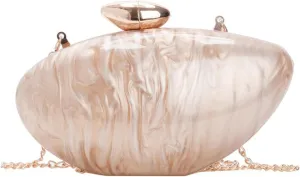 2025 Fashion Acrylic Evening Clutch Purse Marble Pattern Oval Chain Shoulder Bag Parties Weddings Formal Events