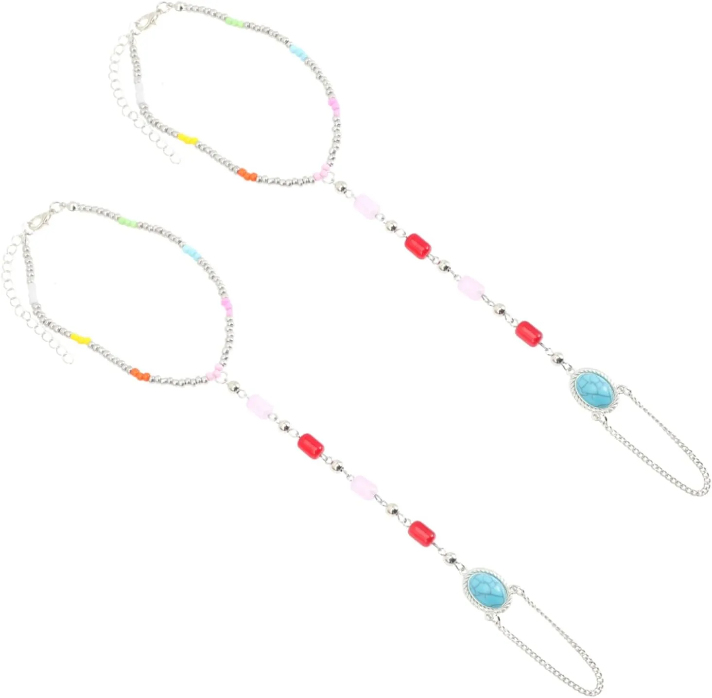 2pcs Ankle Bracelets for Women Summer Beach Foot Chain Beads Anklet for Mother Girlfriend