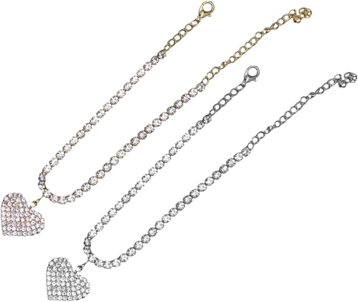 2pcs Heart Rhinestone Ankle Chains Stylish Female Anklet Jewelry for Beach Party Wedding Travel Unique Foot Chain Ornament with Craftsmanship