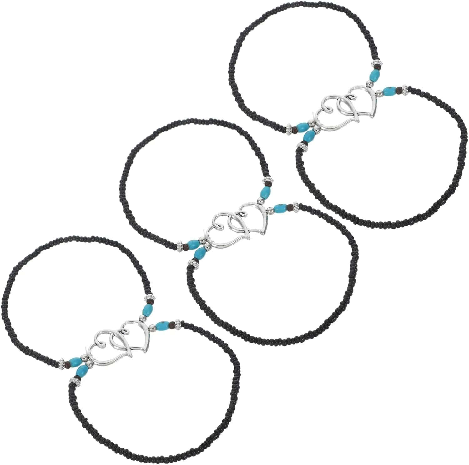 3 Pcs Boho Beach Anklet Bracelets for Women Double Layered Heart Charms Bead Design Jewelry for Casual Occasions and