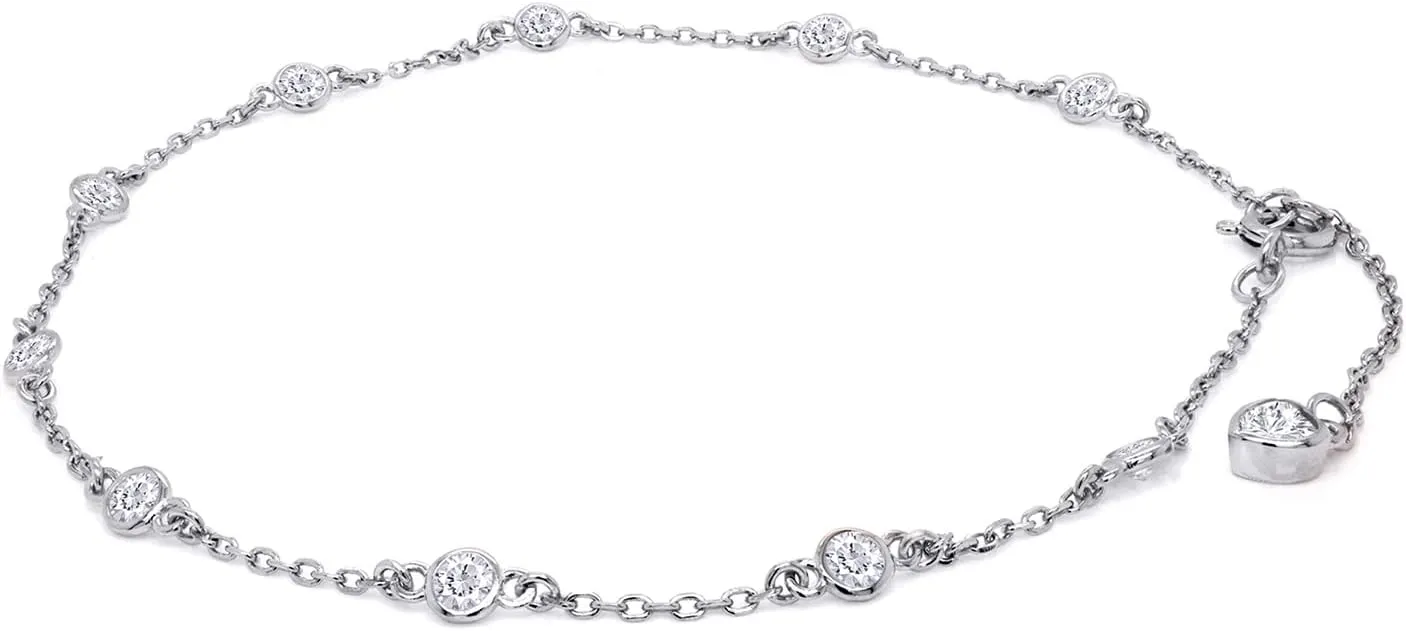 3MM Round Lab Created Moissanite Bezel Set Single Piece Station Anklet Bracelet For Women In 14K Gold Plated Sterling Silver Jewelry (1 Cttw), Gift For Her