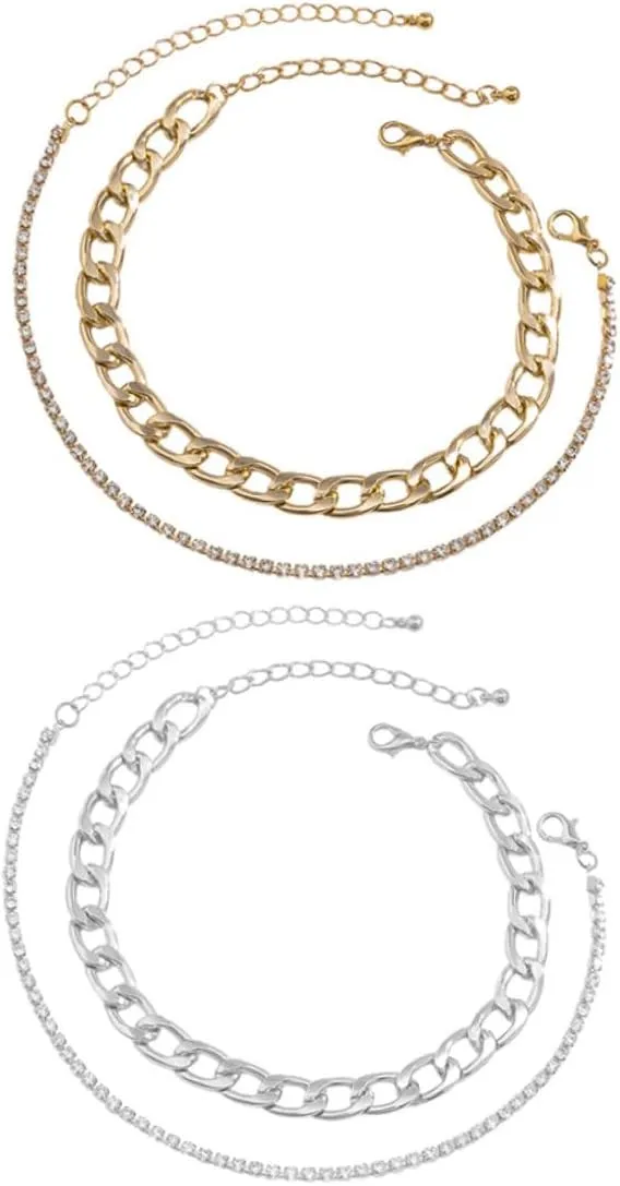 4pcs Metal Anklets for Women Beach Jewelry Tassel Design Chic Golden Silver Ankle Chains Comfortable Skin-friendly Shirts Skirts and Jeans