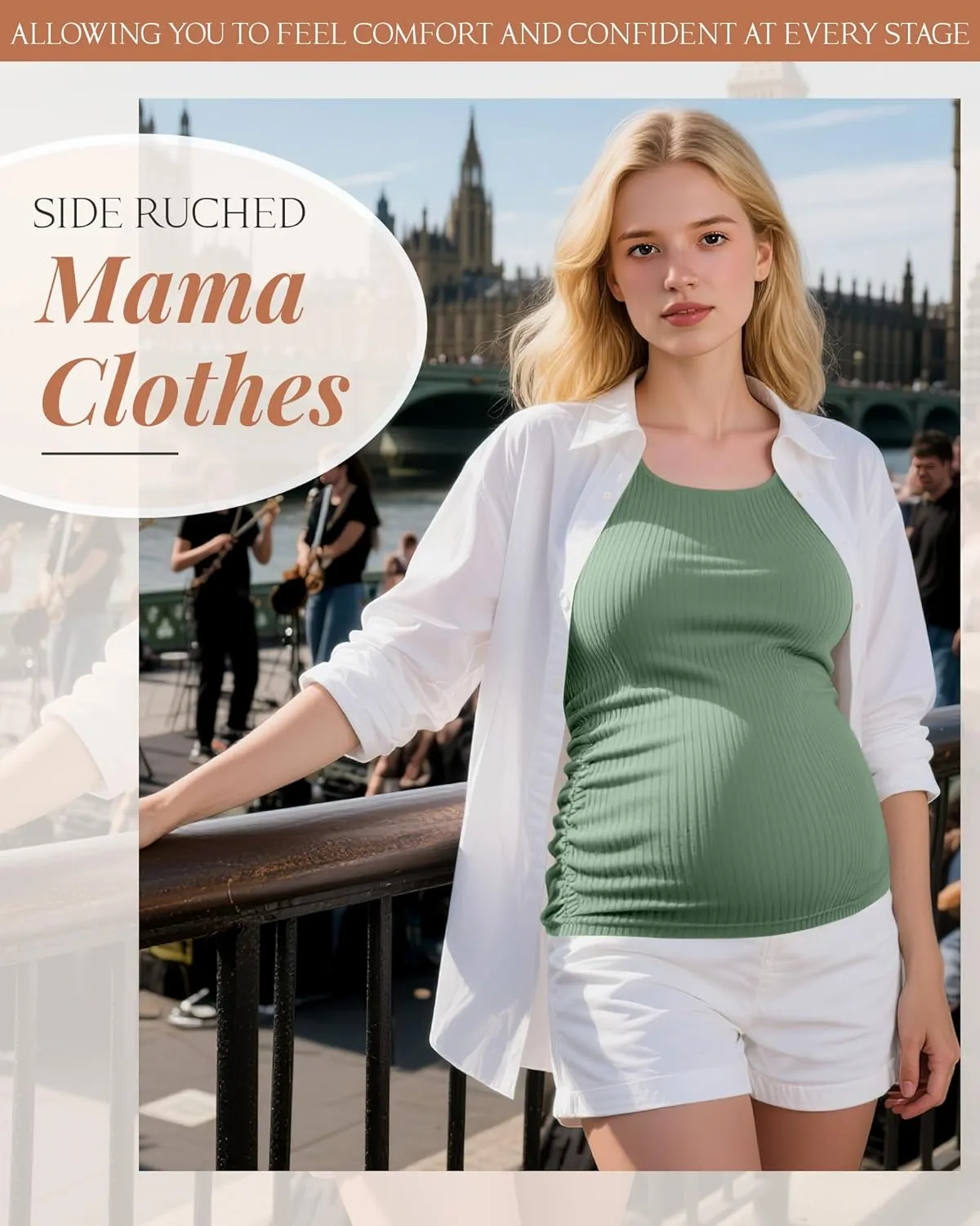 5 Pack Women's Cotton Ribbed Maternity Shirts Bulk, Half Sleeve Scoop Multipack Side Ruched Pregnancy Summer Tees