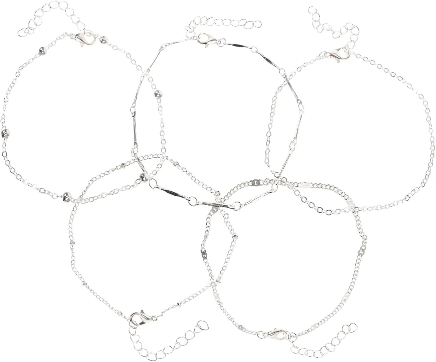 5Pcs Stackable Bead Ankle Bracelets Set Stylish Feet Chains Jewelry for Women Summer Anklets Fashionable Foot Jewelry Collection