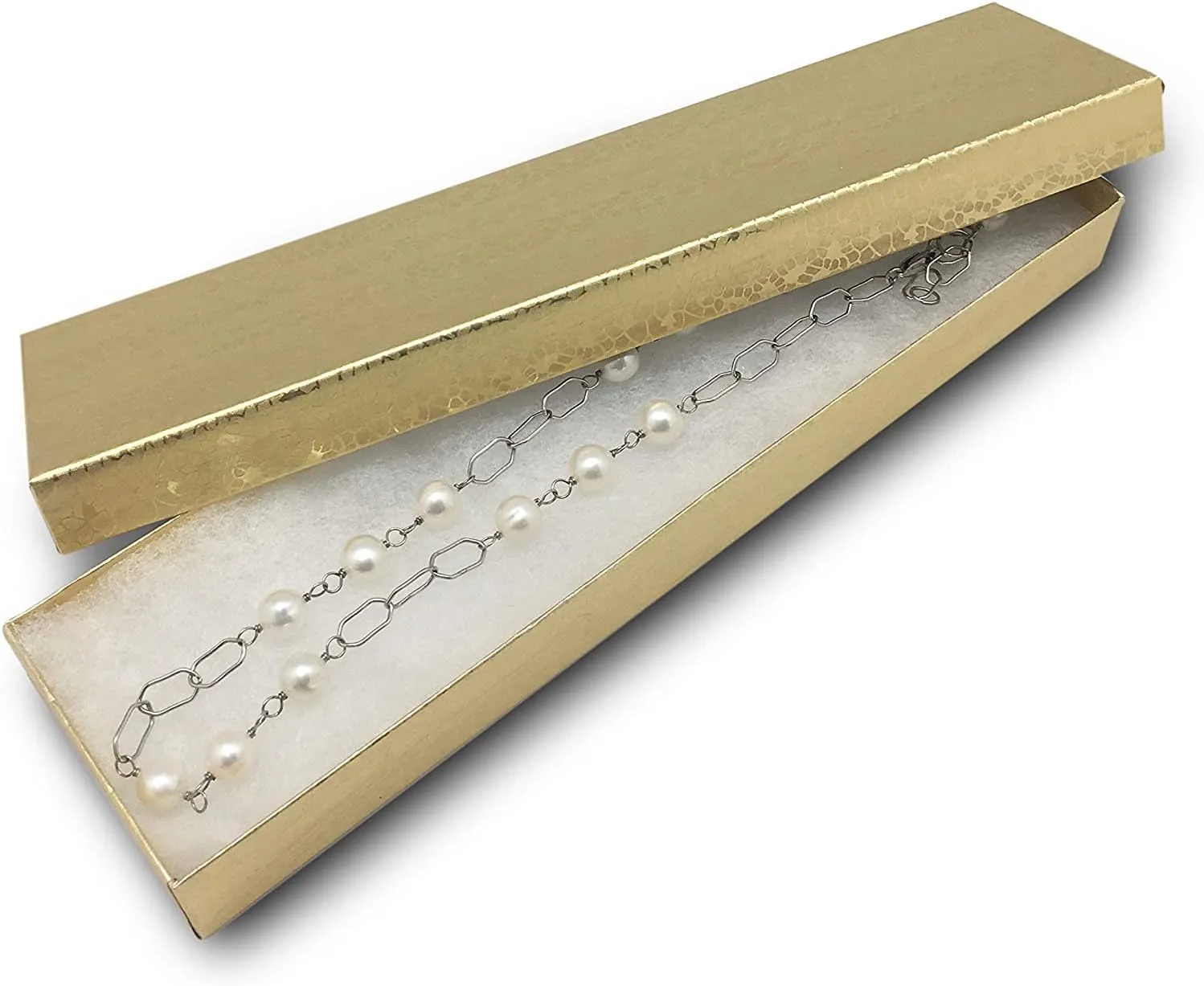 6 Pack Gold Foil Paper Cardboard Color Cotton Boxes Jewelry Bracelet, Watches, Necklace and Anklet Gift Displays 8" x 2" By RJ Displays (Gold)