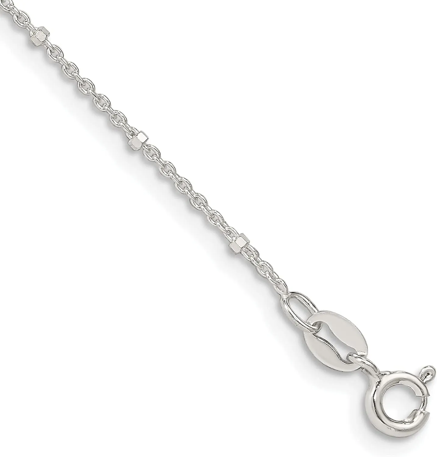 925 Sterling Silver 1.25mm Rolo with Beads Anklet