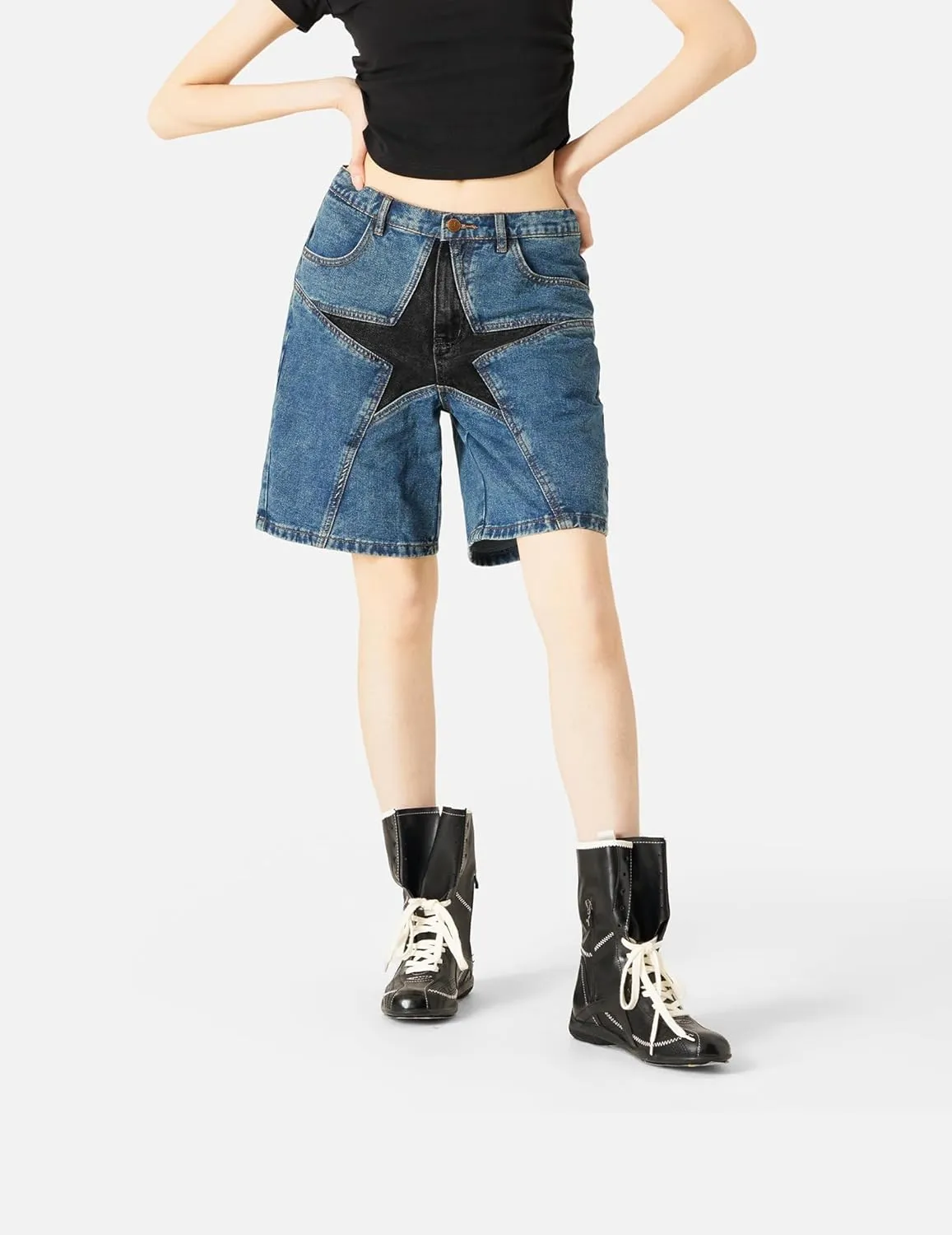 Aelfric Eden Unisex Star Patchwork Jorts Women Denim Shorts Men y2k Casual Streetwear Jeans Shorts