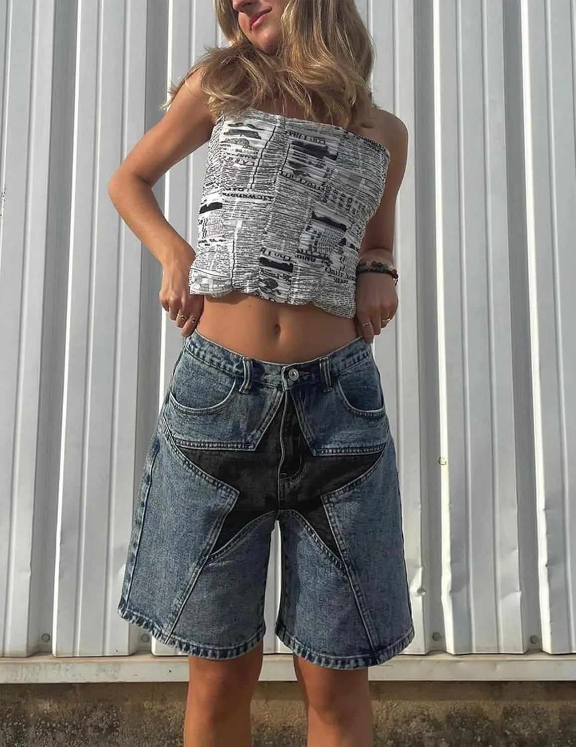 Aelfric Eden Unisex Star Patchwork Jorts Women Denim Shorts Men y2k Casual Streetwear Jeans Shorts