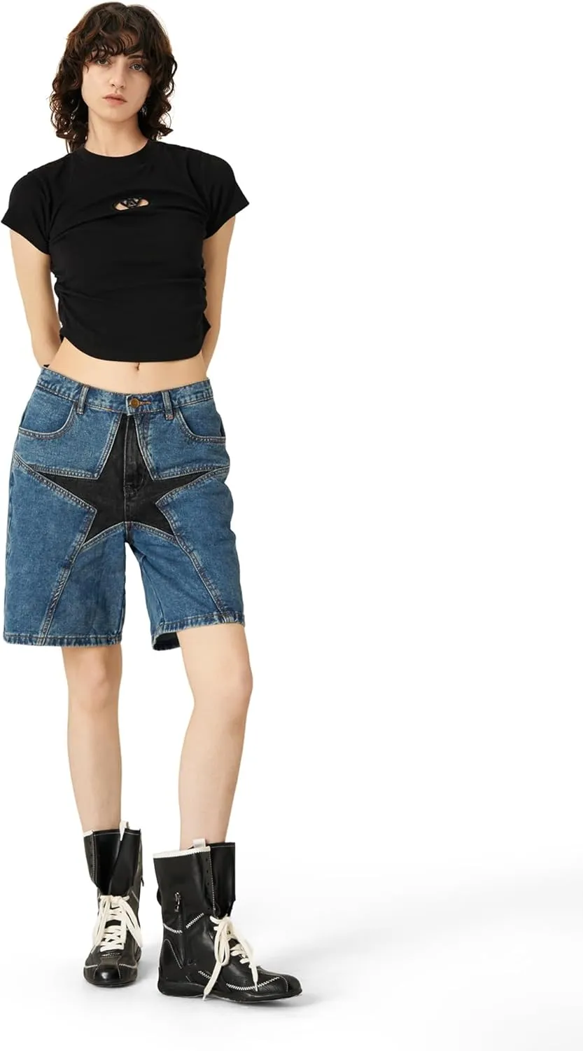 Aelfric Eden Unisex Star Patchwork Jorts Women Denim Shorts Men y2k Casual Streetwear Jeans Shorts