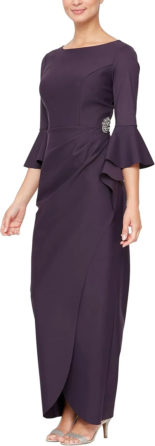 Alex Evenings Women's Slimming Long  Sleeve Side-Ruched Dress