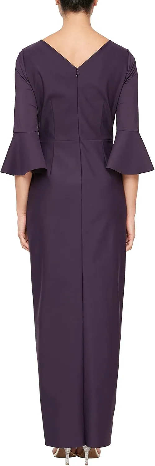 Alex Evenings Women's Slimming Long  Sleeve Side-Ruched Dress