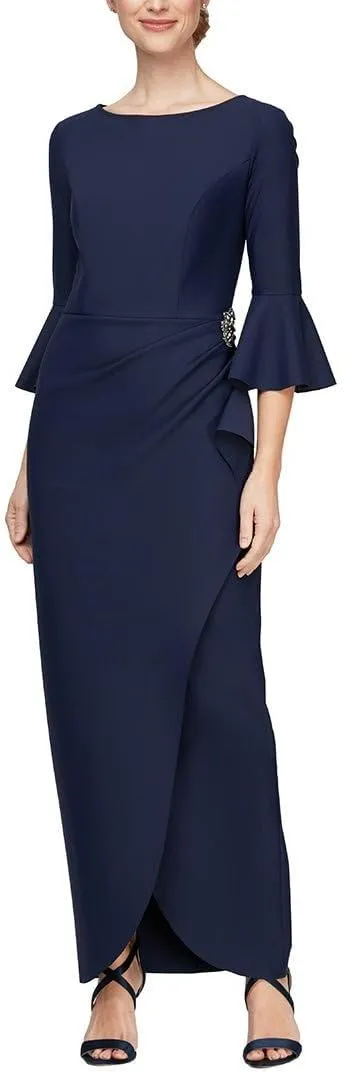 Alex Evenings Women's Slimming Long  Sleeve Side-Ruched Dress