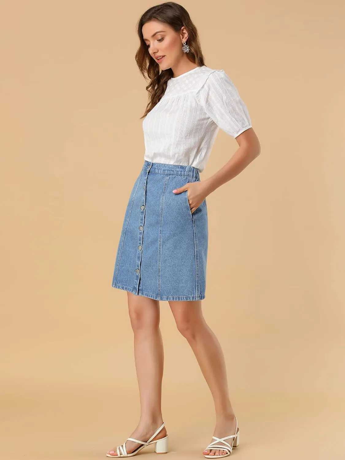 Allegra K Women's Denim Skirts 2024 Summer Casual A-Line Short Button Down Jean Skirt