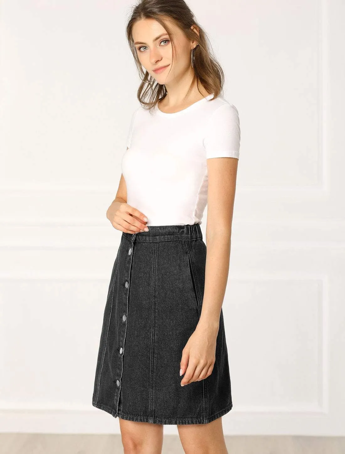 Allegra K Women's Denim Skirts 2024 Summer Casual A-Line Short Button Down Jean Skirt