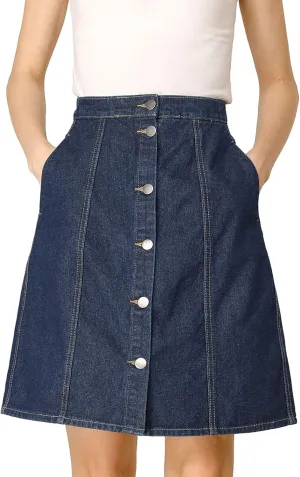 Allegra K Women's Denim Skirts 2024 Summer Casual A-Line Short Button Down Jean Skirt