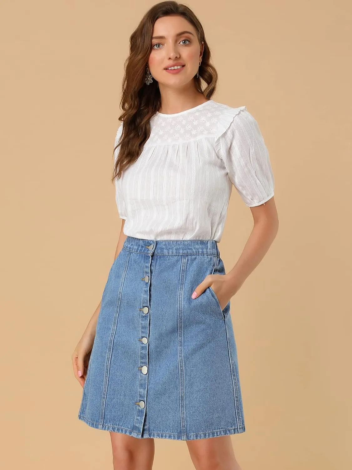Allegra K Women's Denim Skirts 2024 Summer Casual A-Line Short Button Down Jean Skirt