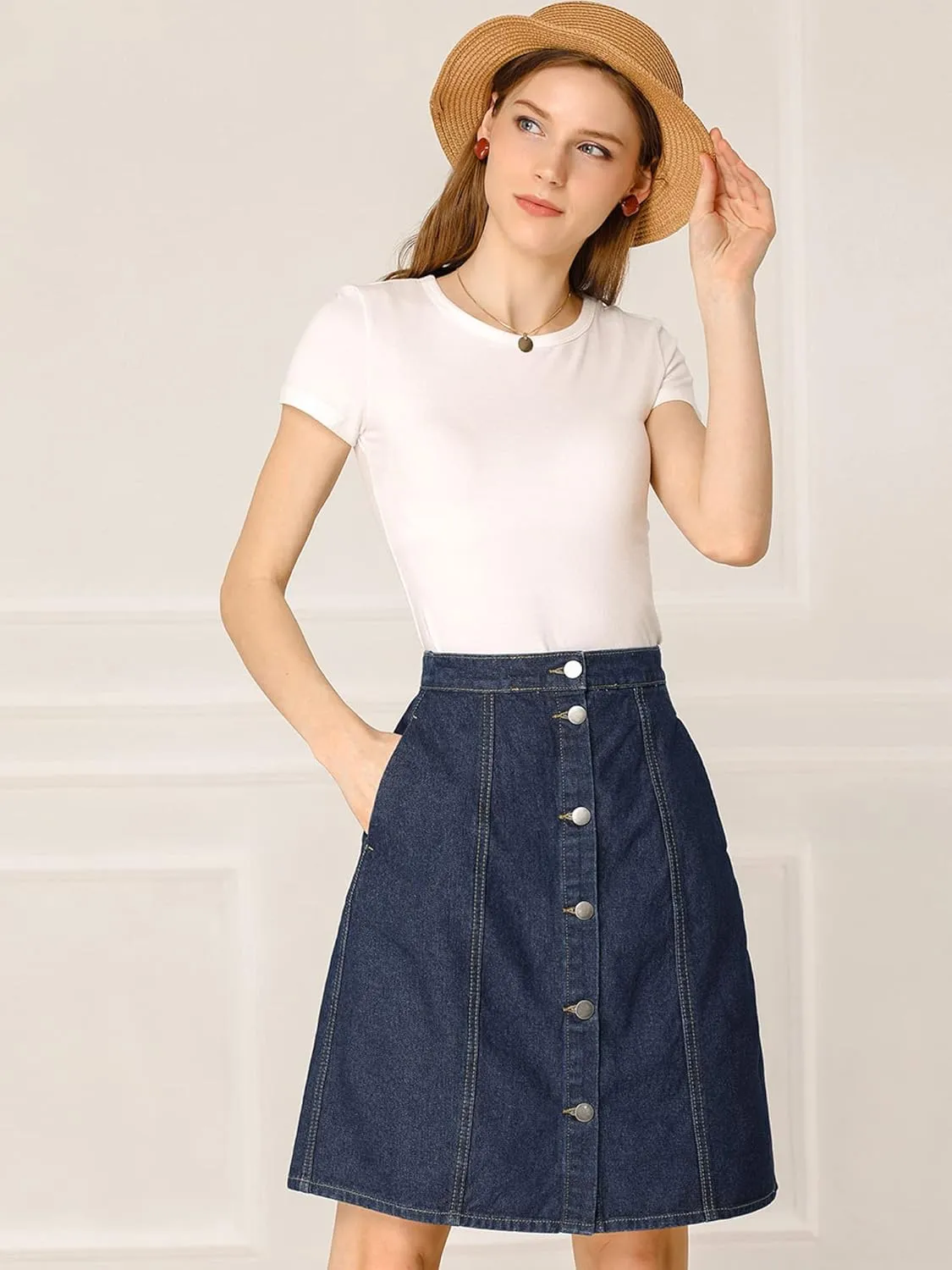 Allegra K Women's Denim Skirts 2024 Summer Casual A-Line Short Button Down Jean Skirt