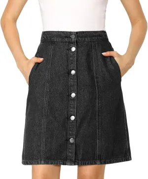 Allegra K Women's Denim Skirts 2024 Summer Casual A-Line Short Button Down Jean Skirt