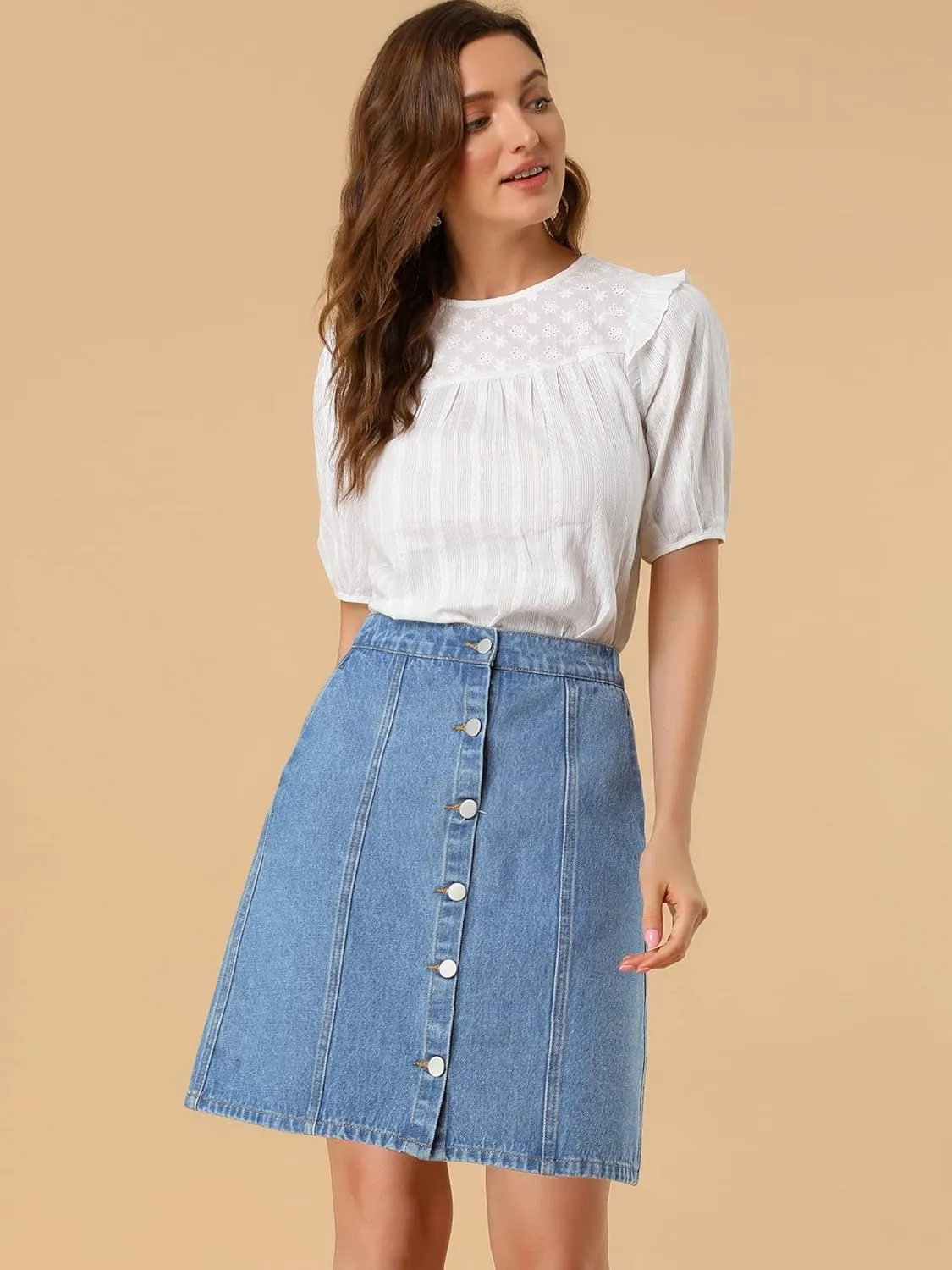 Allegra K Women's Denim Skirts 2024 Summer Casual A-Line Short Button Down Jean Skirt