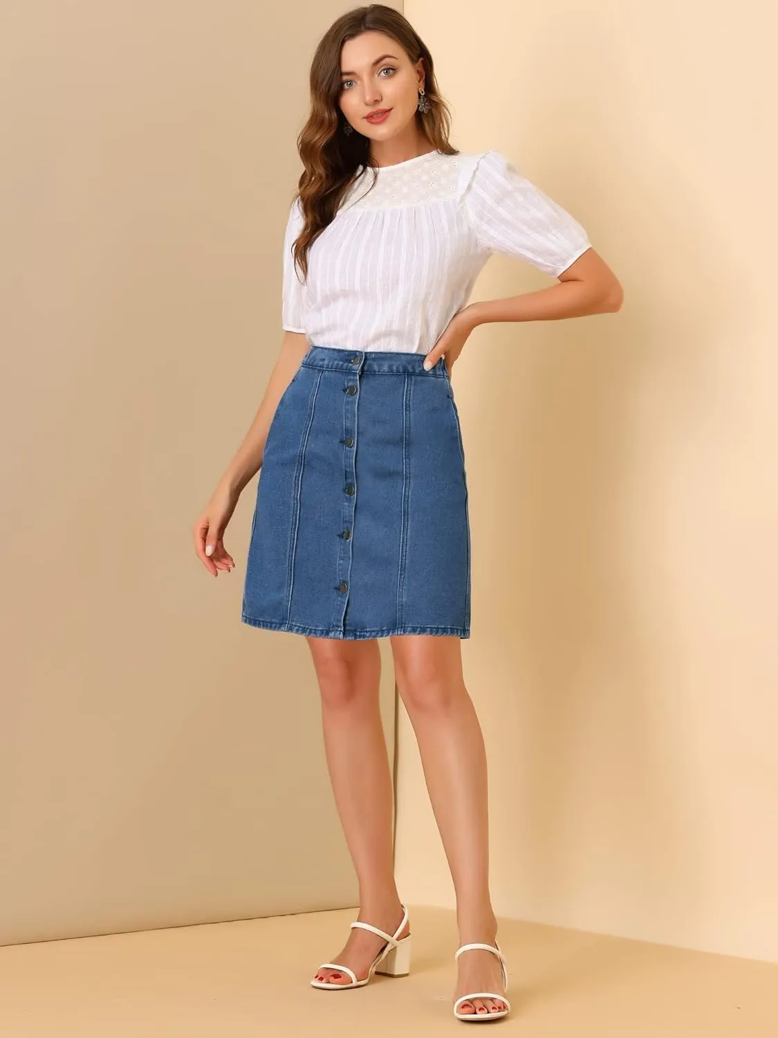 Allegra K Women's Denim Skirts 2024 Summer Casual A-Line Short Button Down Jean Skirt