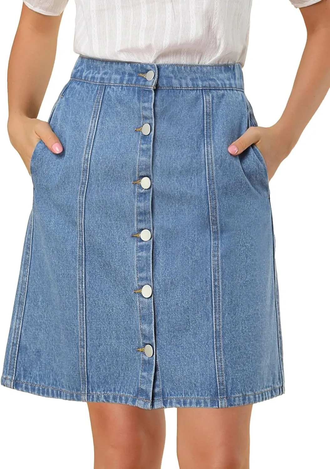 Allegra K Women's Denim Skirts 2024 Summer Casual A-Line Short Button Down Jean Skirt
