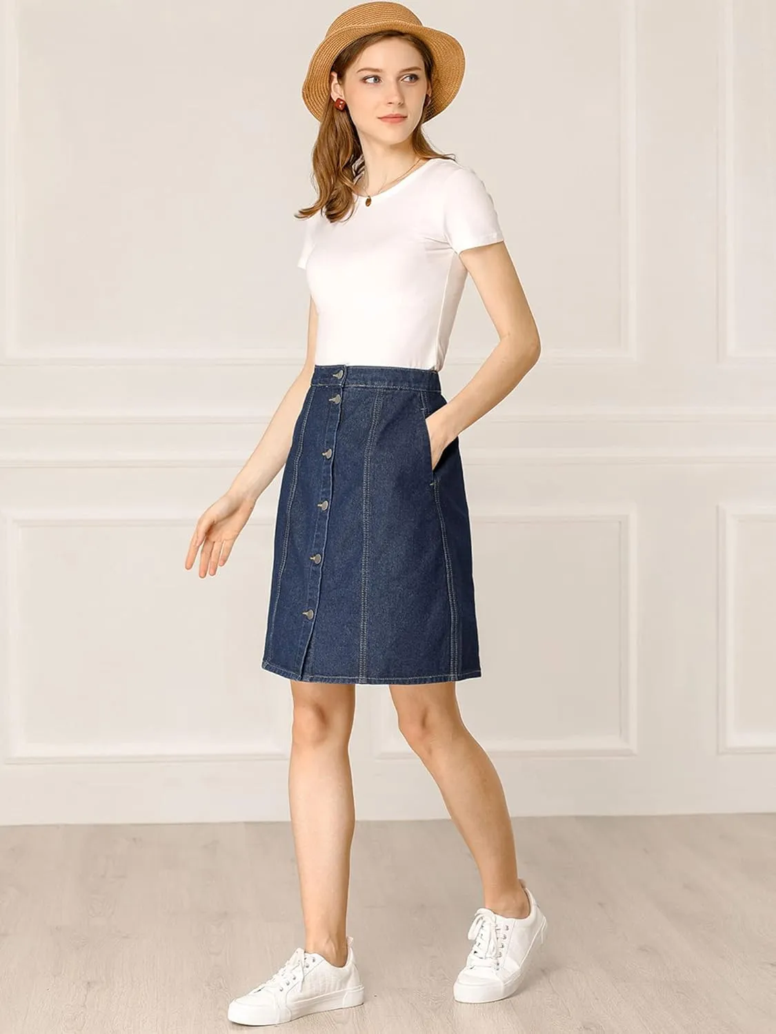 Allegra K Women's Denim Skirts 2024 Summer Casual A-Line Short Button Down Jean Skirt