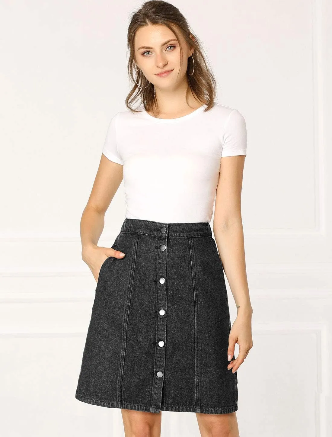 Allegra K Women's Denim Skirts 2024 Summer Casual A-Line Short Button Down Jean Skirt