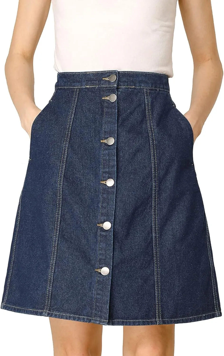 Allegra K Women's Denim Skirts 2024 Summer Casual A-Line Short Button Down Jean Skirt