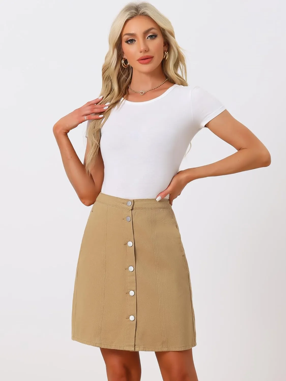 Allegra K Women's Denim Skirts 2024 Summer Casual A-Line Short Button Down Jean Skirt