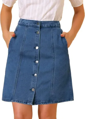 Allegra K Women's Denim Skirts 2024 Summer Casual A-Line Short Button Down Jean Skirt