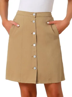 Allegra K Women's Denim Skirts 2024 Summer Casual A-Line Short Button Down Jean Skirt