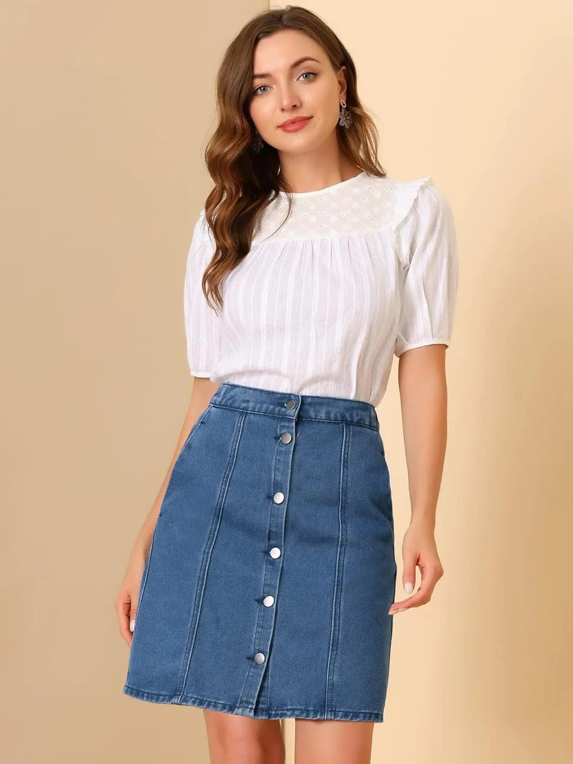 Allegra K Women's Denim Skirts 2024 Summer Casual A-Line Short Button Down Jean Skirt