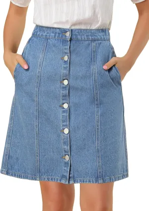 Allegra K Women's Denim Skirts 2024 Summer Casual A-Line Short Button Down Jean Skirt