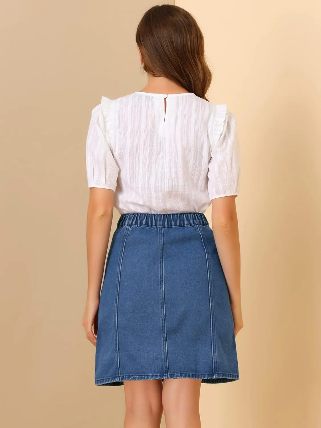 Allegra K Women's Denim Skirts 2024 Summer Casual A-Line Short Button Down Jean Skirt