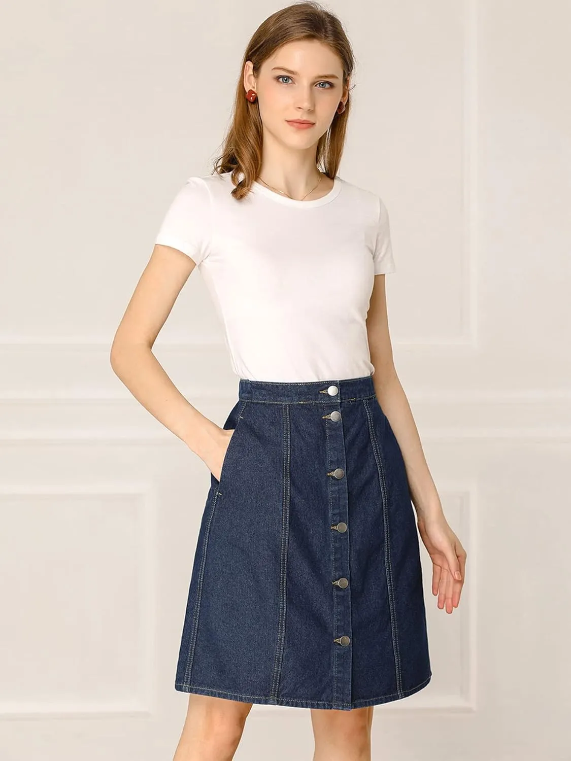 Allegra K Women's Denim Skirts 2024 Summer Casual A-Line Short Button Down Jean Skirt