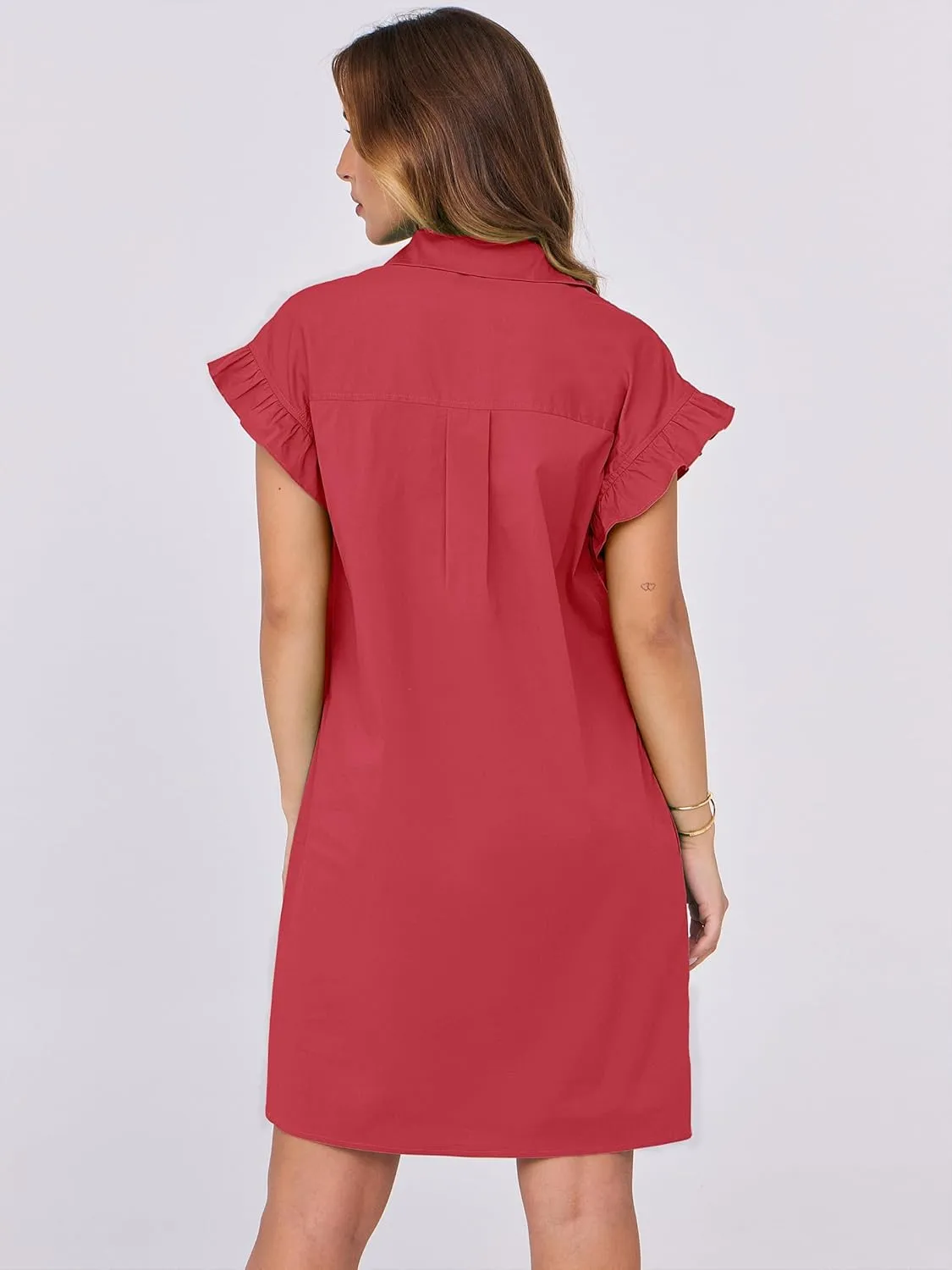 ANRABESS Womens Summer Button Down Shirt Dress Ruffle Short Sleeve Mini Dresses Loose Fit Casual Sundress with Pockets
