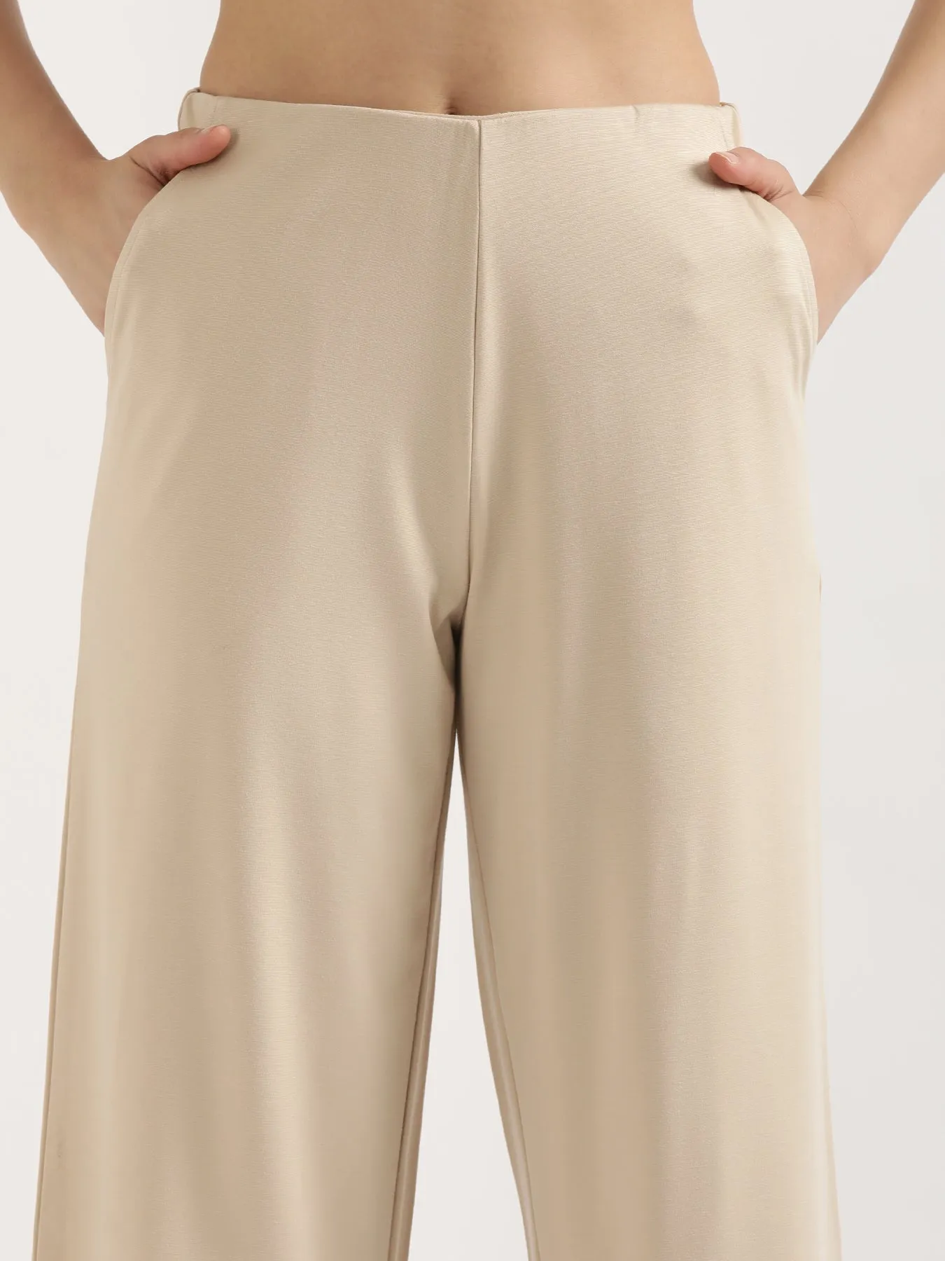 Beige Wide Leg Pants