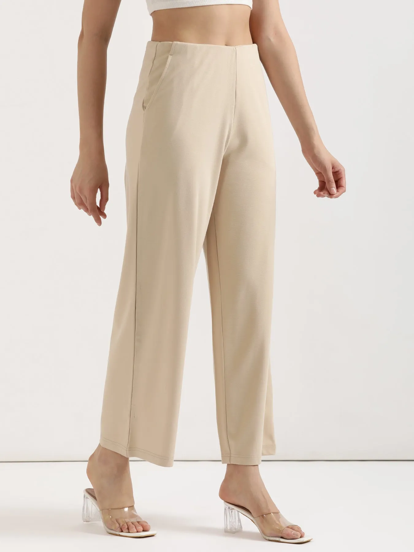 Beige Wide Leg Pants