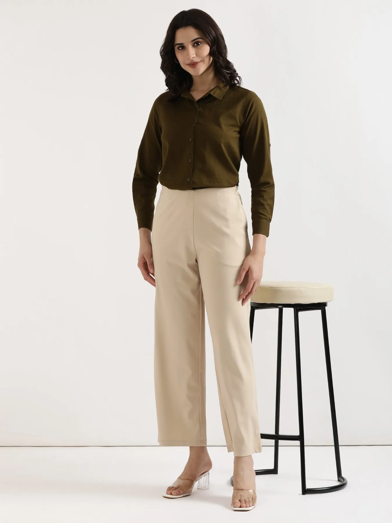 Beige Wide Leg Pants