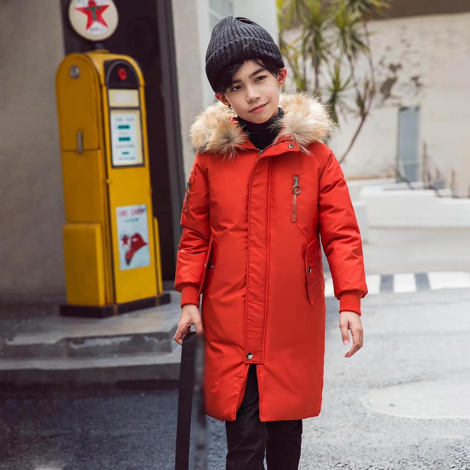 Boys' Mid Length Down Jacket Kids Thermal Winter Hooded Parka Coat Age 3-14 Years