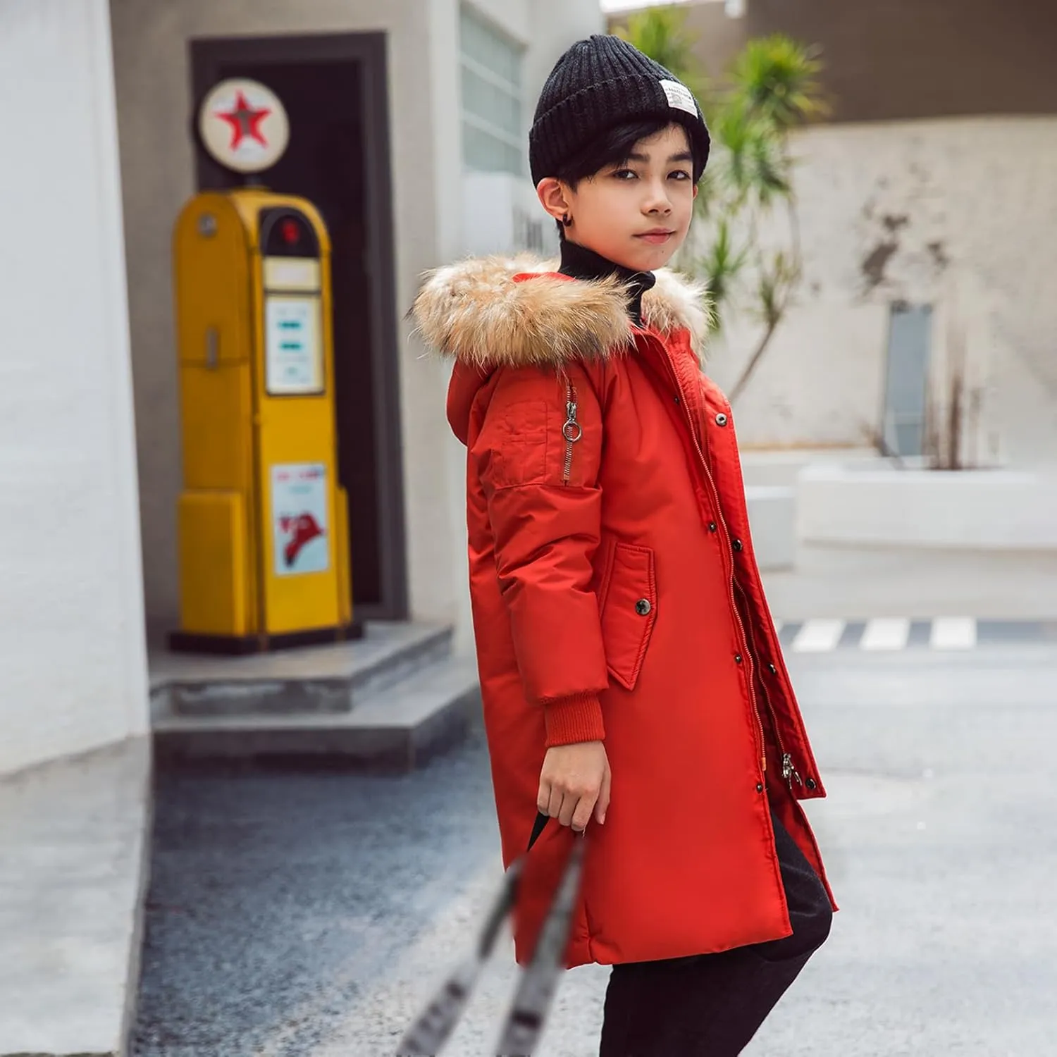 Boys' Mid Length Down Jacket Kids Thermal Winter Hooded Parka Coat Age 3-14 Years