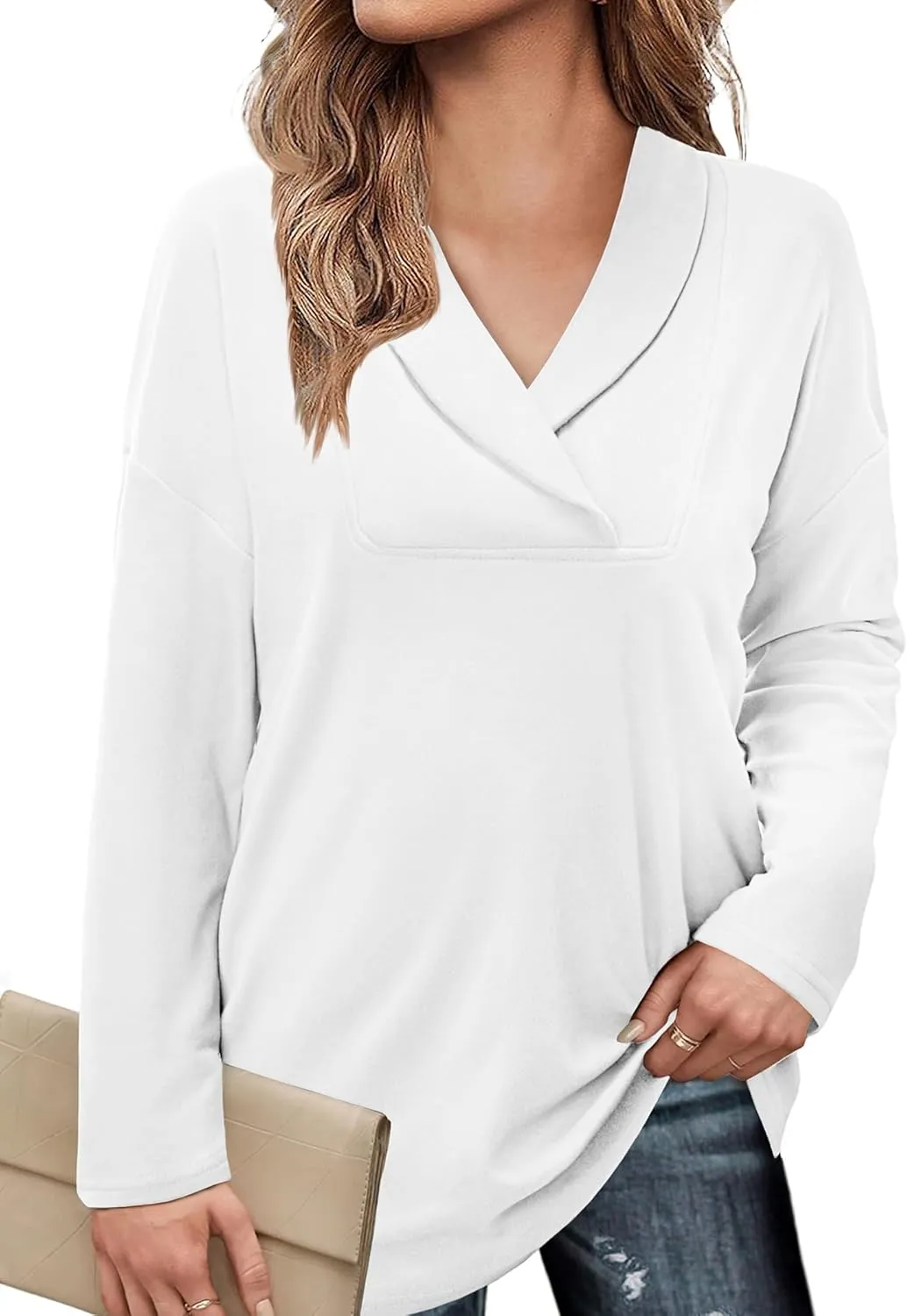 BZB Women Polo Shirts Shawl Neck Long Sleeve Tops Tunic Tops to Wear with Leggings