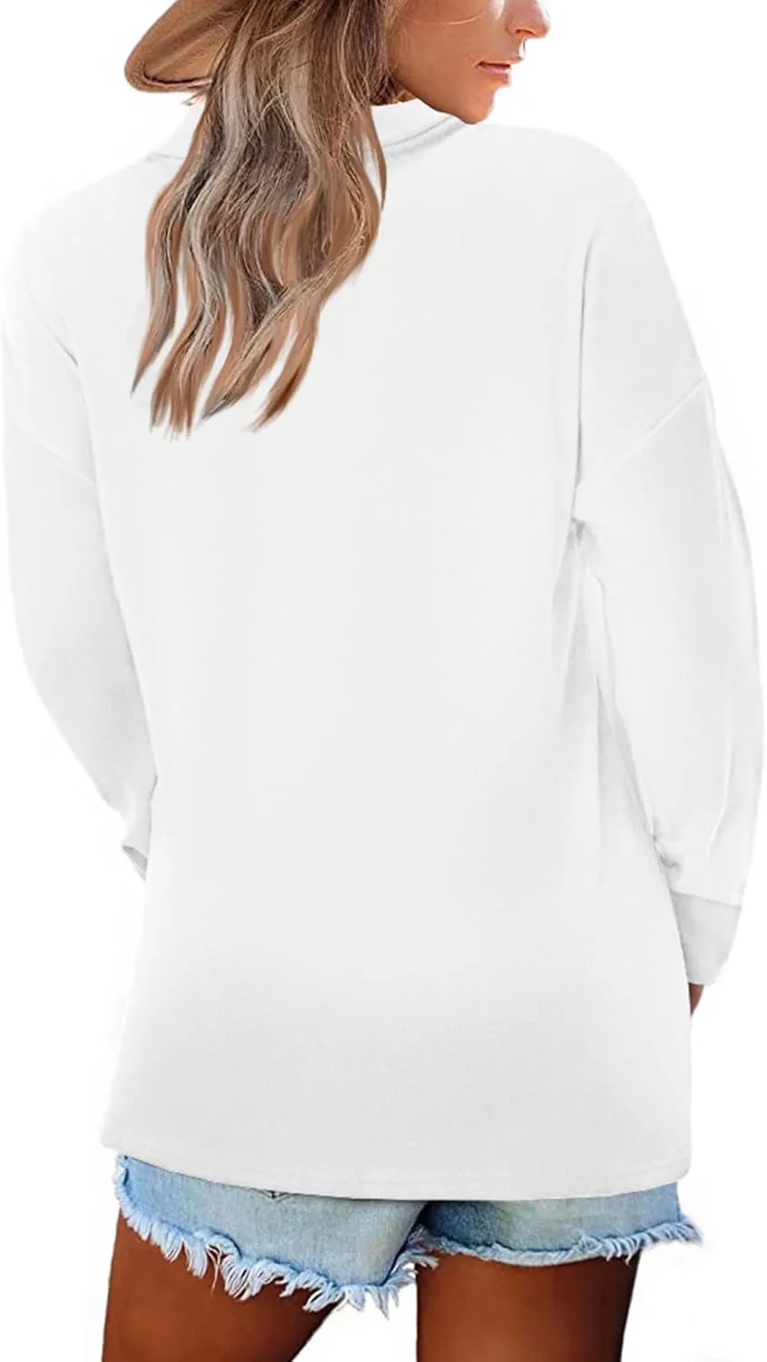 BZB Women Polo Shirts Shawl Neck Long Sleeve Tops Tunic Tops to Wear with Leggings