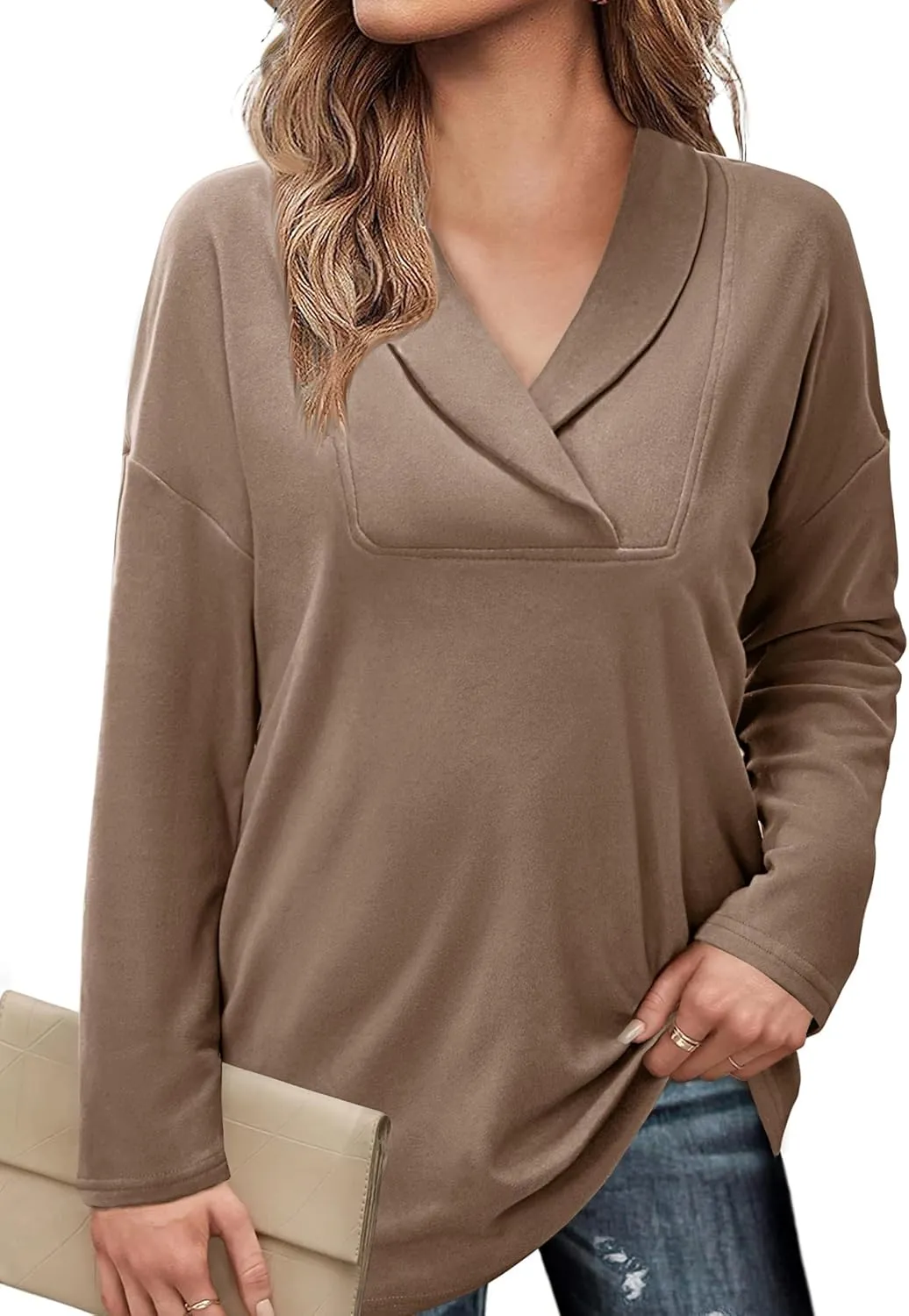 BZB Women Polo Shirts Shawl Neck Long Sleeve Tops Tunic Tops to Wear with Leggings