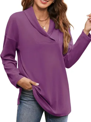 BZB Women Polo Shirts Shawl Neck Long Sleeve Tops Tunic Tops to Wear with Leggings