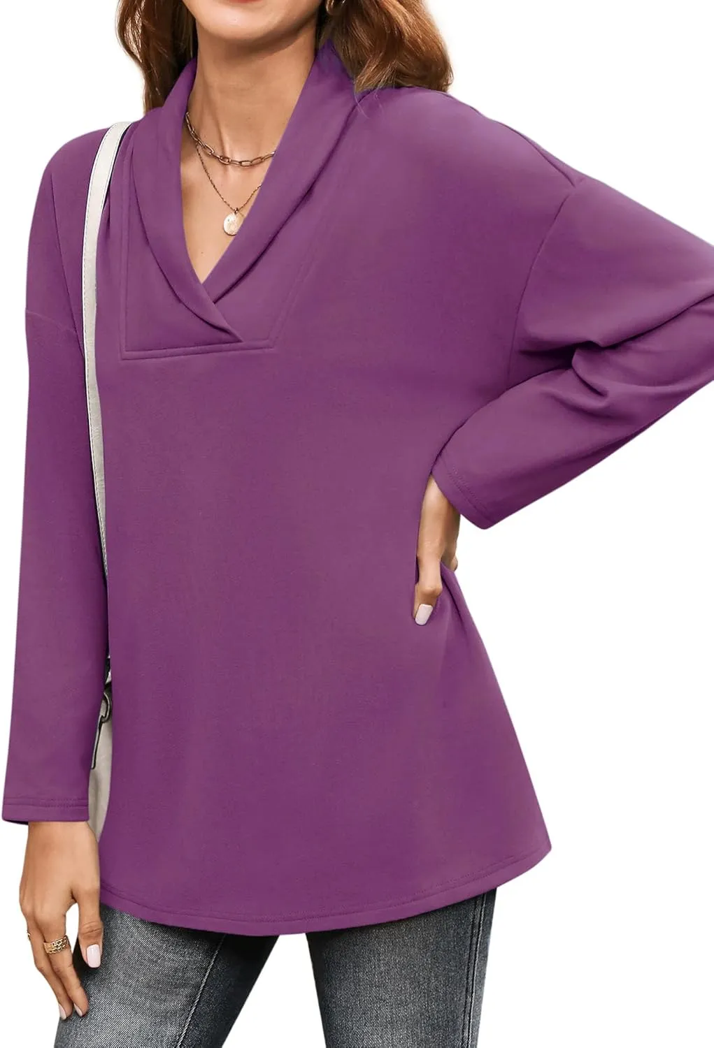 BZB Women Polo Shirts Shawl Neck Long Sleeve Tops Tunic Tops to Wear with Leggings